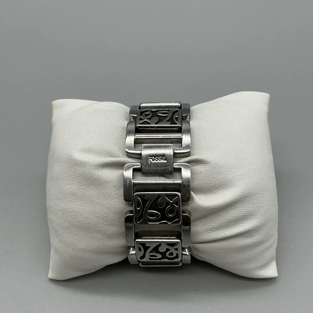 Fossil Womens Watch 21mm Black Dial Stainless Bracelet Wood New Battery 6.25